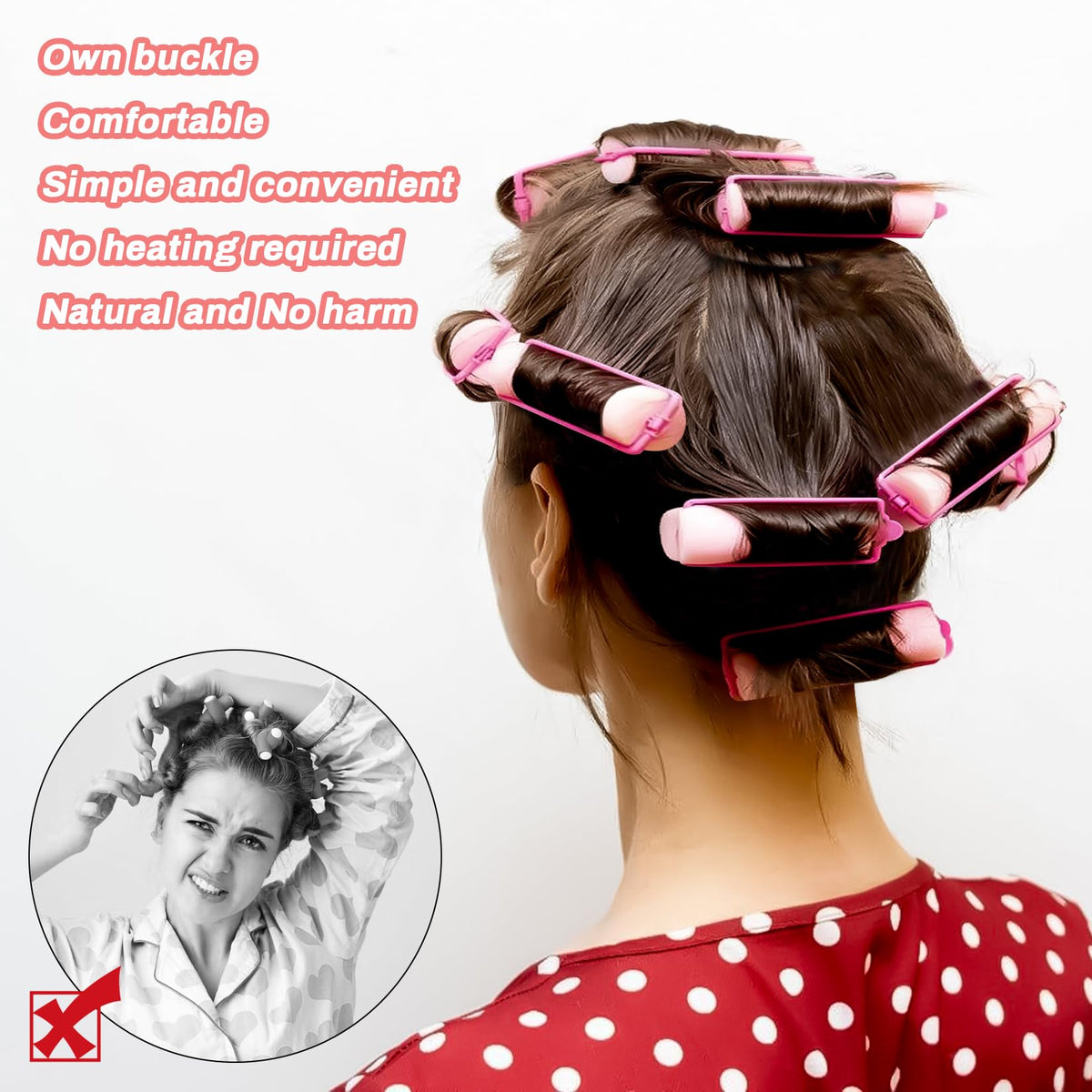 MAQIHAN rollers worn overnight in hair demonstrating comfortable sleep-friendly design