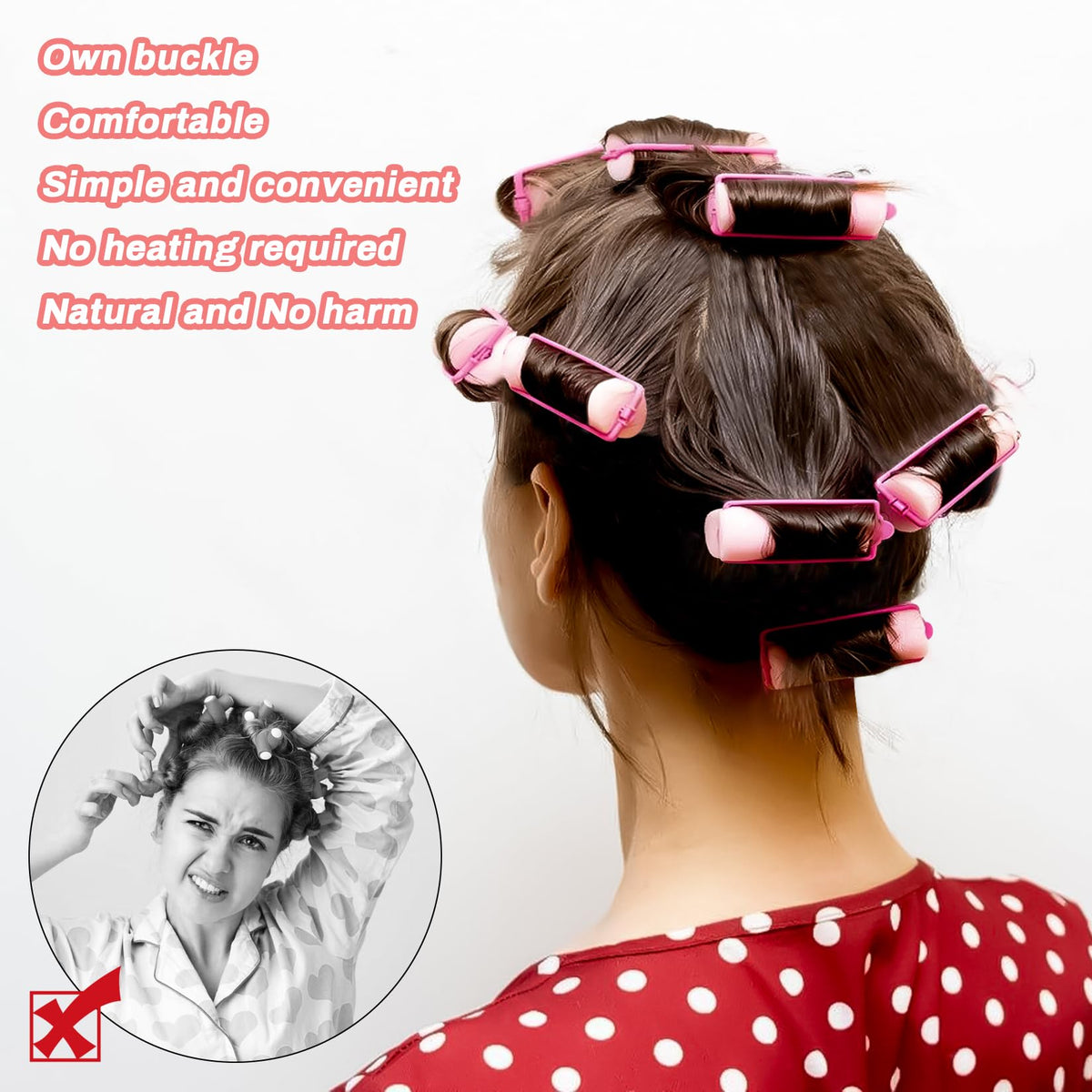 MAQIHAN rolled hair detail showing tight curls created without heat benefit