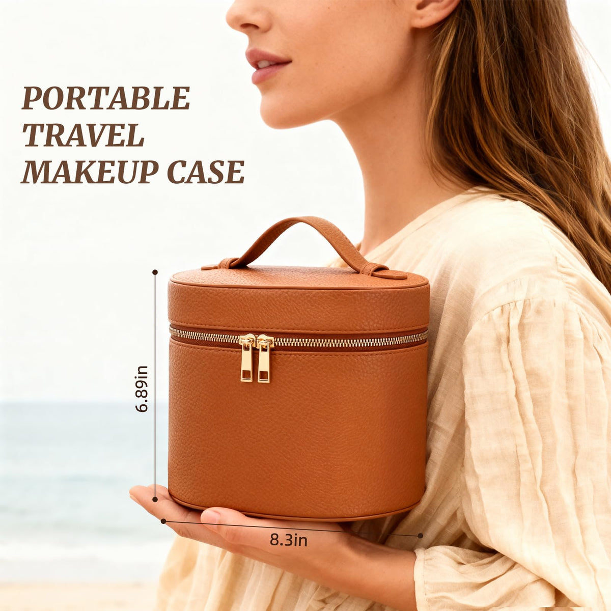 MaqSacion in a suitcase on a travel counter, stylish and travel-ready organizer