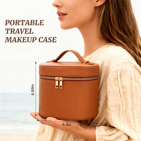 MaqSacion in a suitcase on a travel counter, stylish and travel-ready organizer