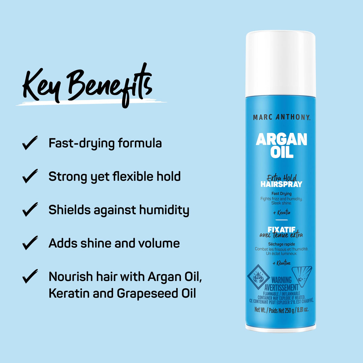 Marc Anthony hairspray nozzle detail illustrating precise, even misting