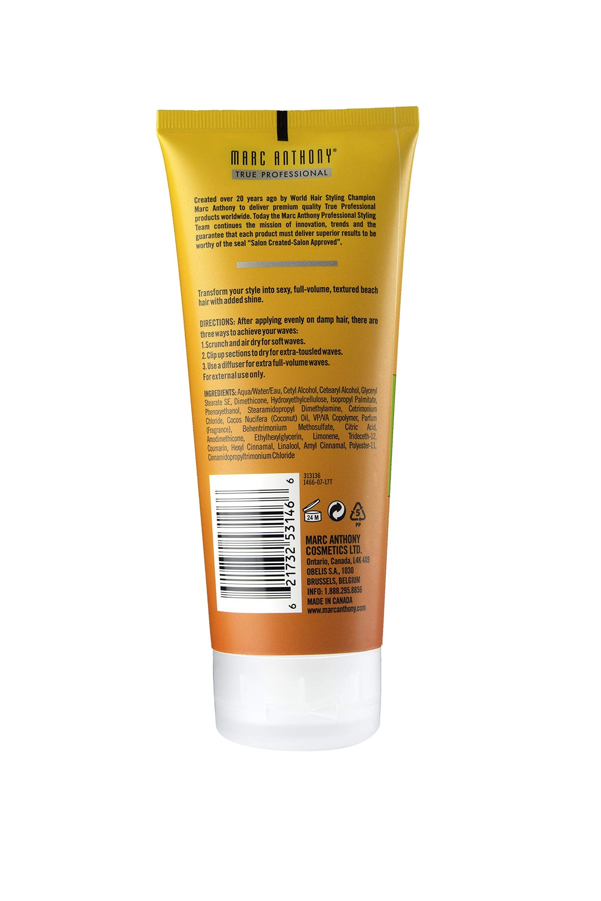 Marc Anthony cream applied to wavy hair, demonstrating soft texture and volume
