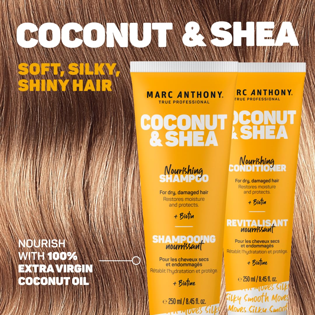 Marc Anthony conditioner being applied to hair ends to show detangling and moisture