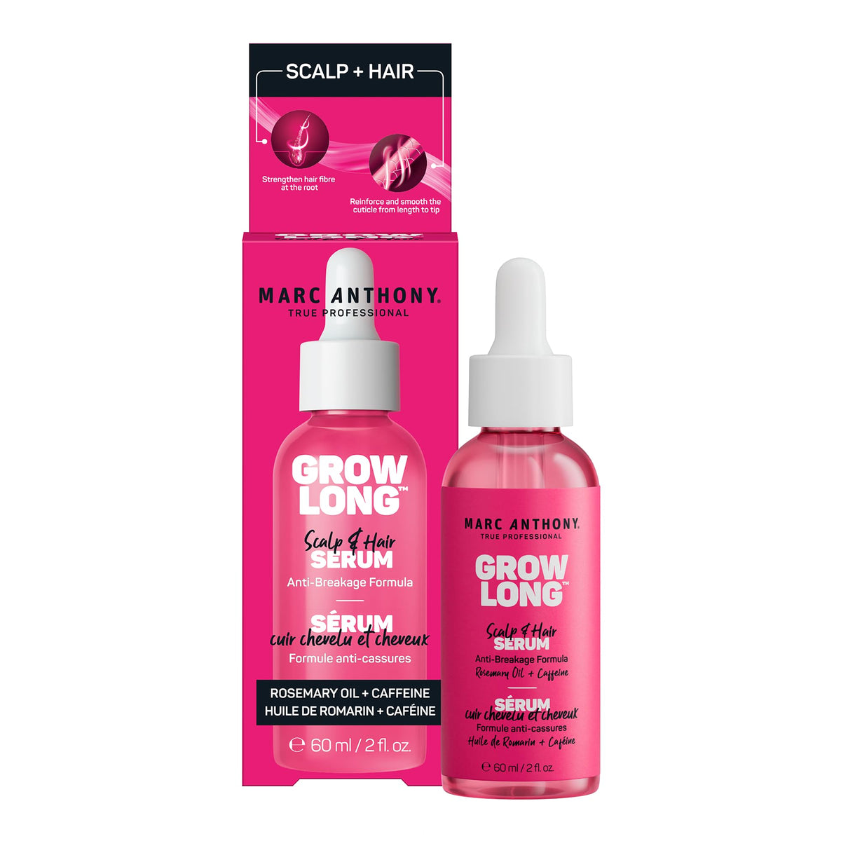 Marc Anthony front packaging showing the Grow Long serum and benefits