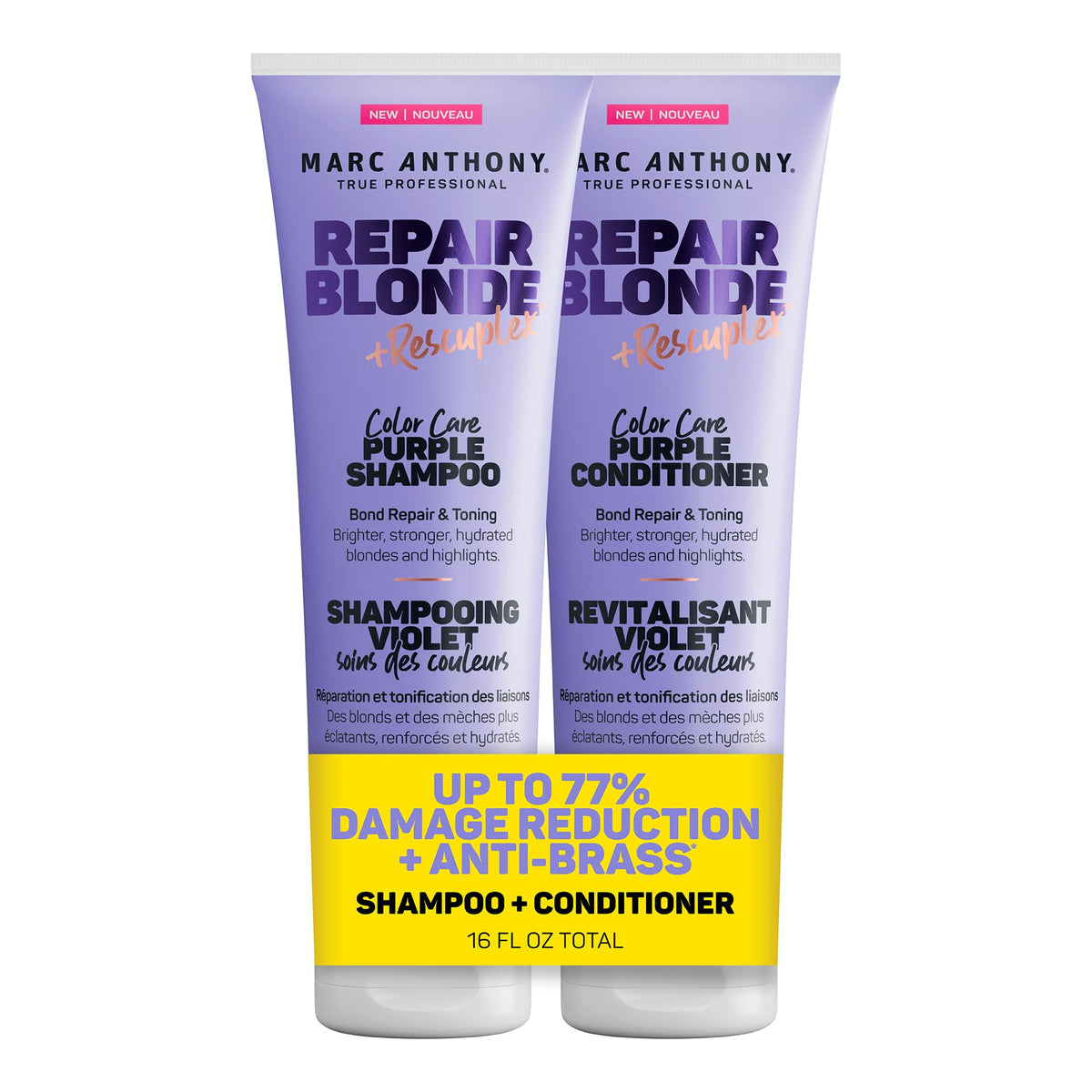 Marc Anthony front packaging showing set and cooling purple tone benefit