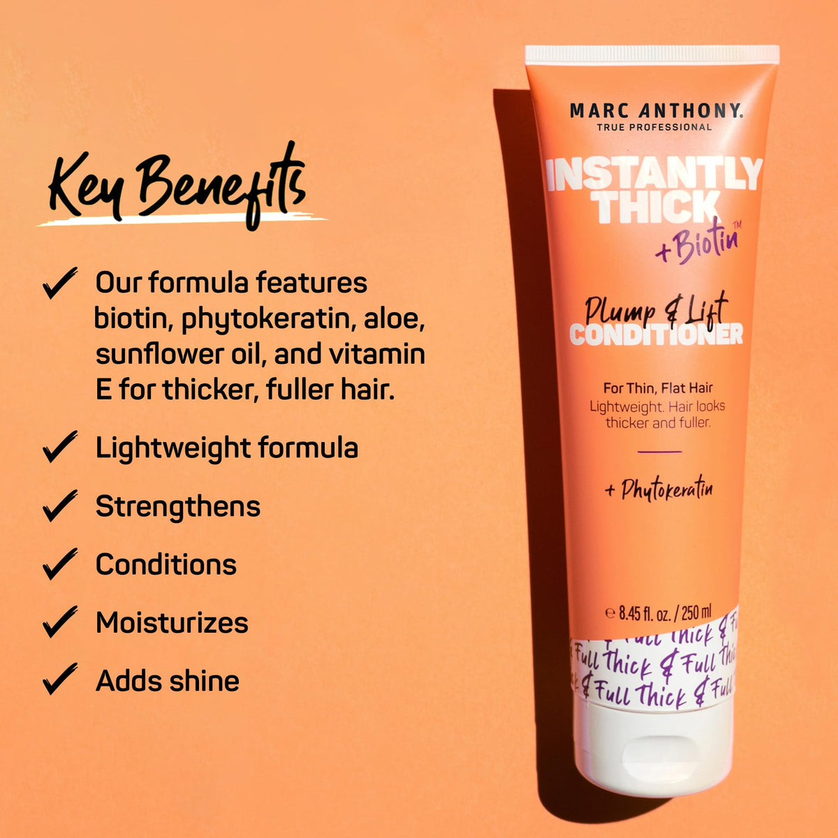 Marc Anthony label close-up highlighting ingredients and paraben-free claim