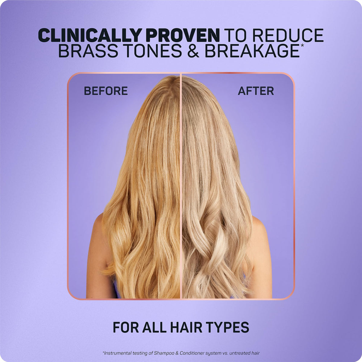 Marc Anthony shampoo applied to wet blonde hair toning brass and cleansing