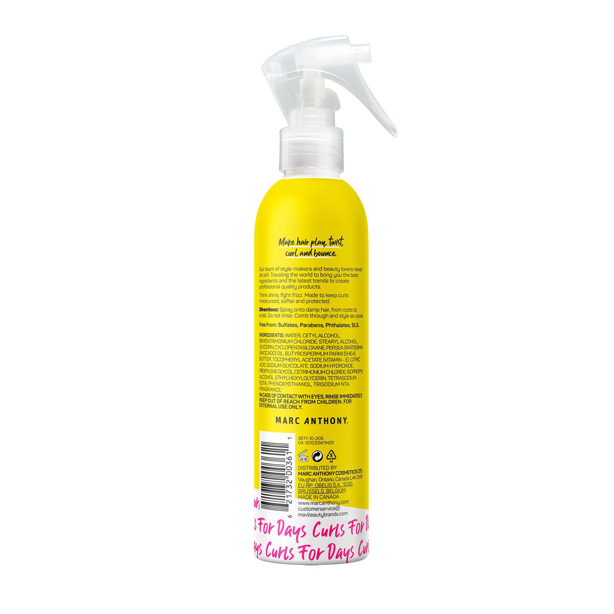 Marc Anthony leave-in being sprayed onto damp hair demonstrating easy application benefit