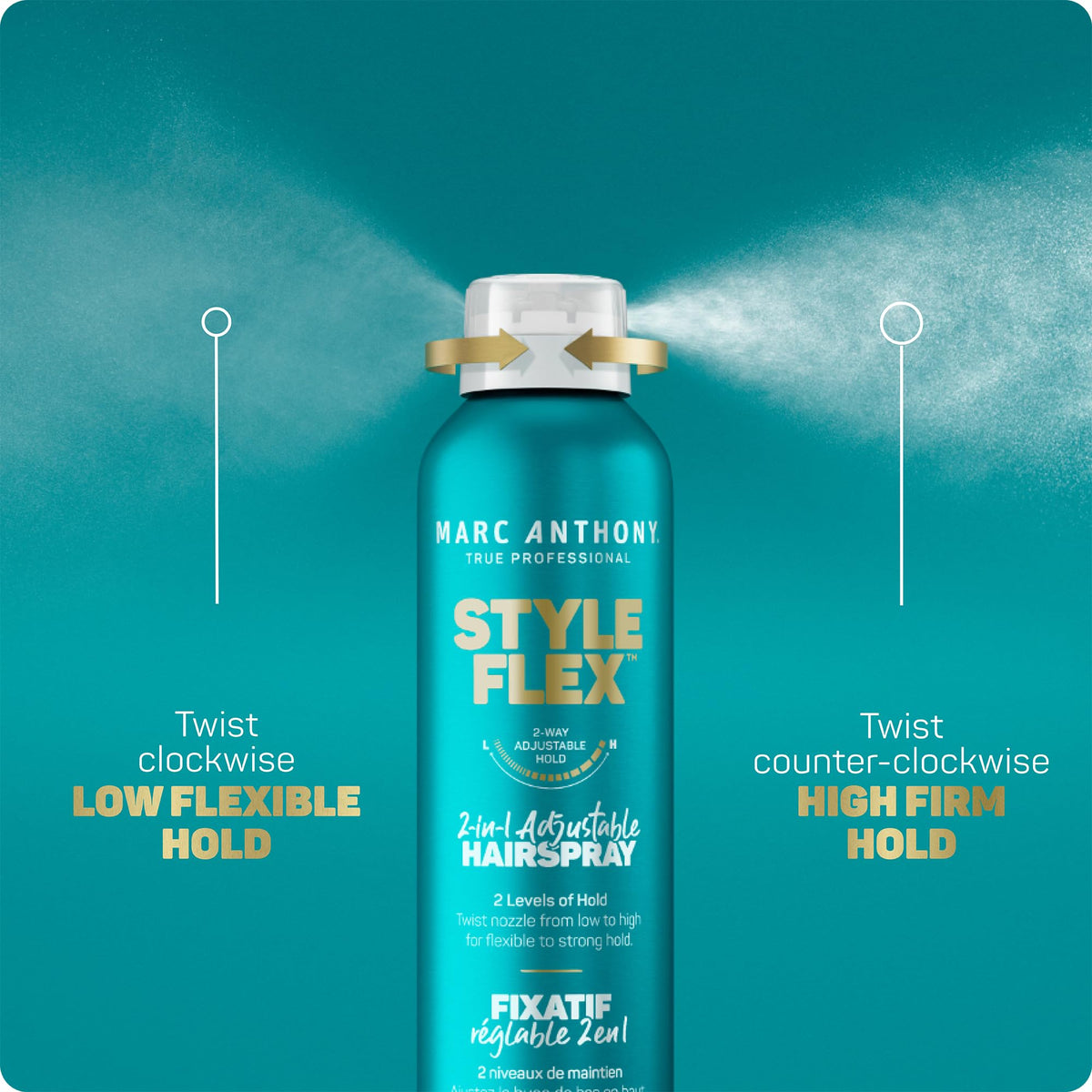 Marc Anthony spray mist in action on styled hair for smooth, long-lasting finish