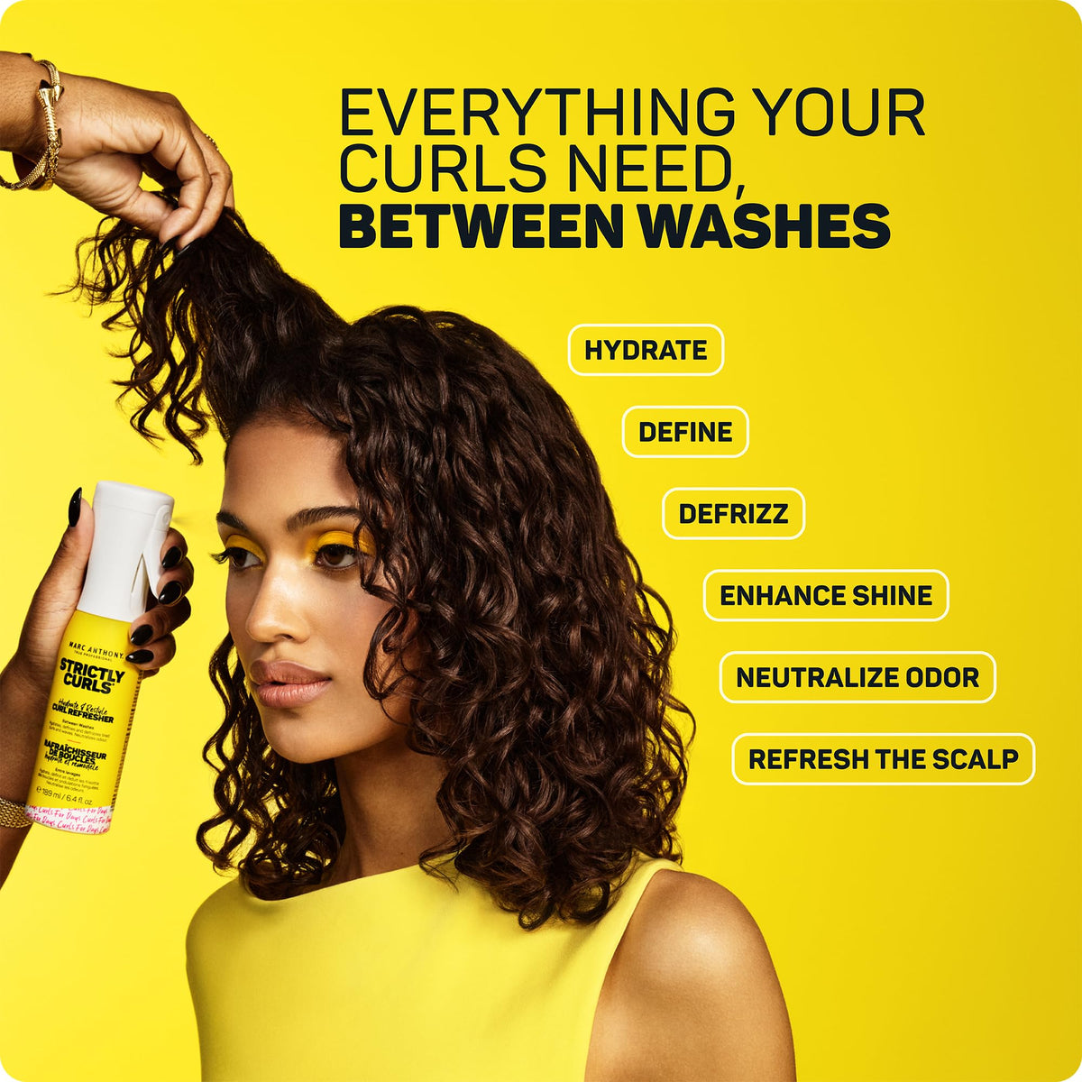 Marc Anthony mist landing on curl texture to hydrate and define strands