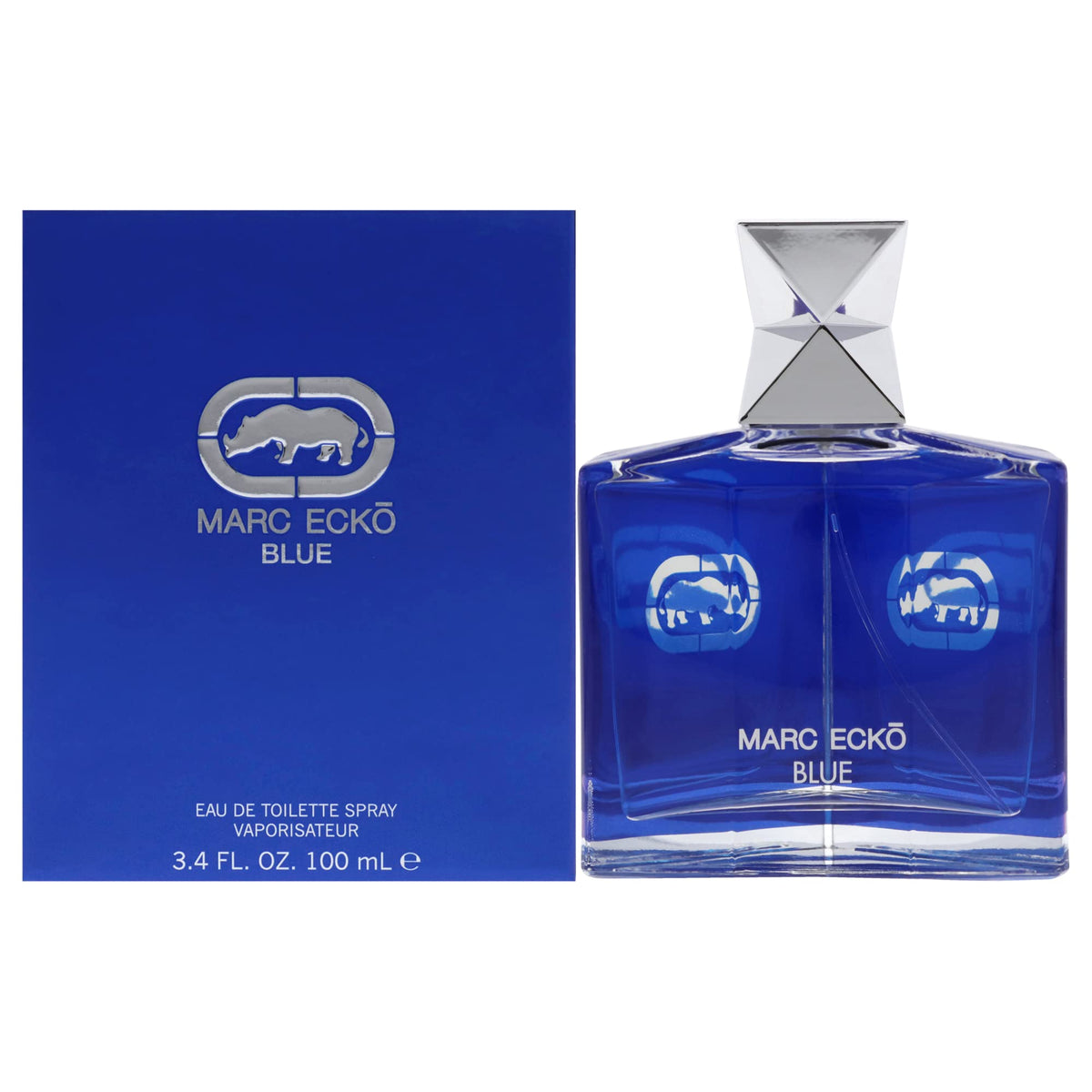 Marc Ecko Blue atomizer and glass close-up showing spray detail and texture