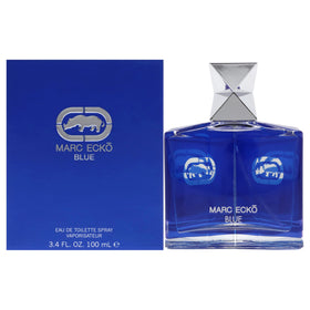 Marc Ecko Blue atomizer and glass close-up showing spray detail and texture