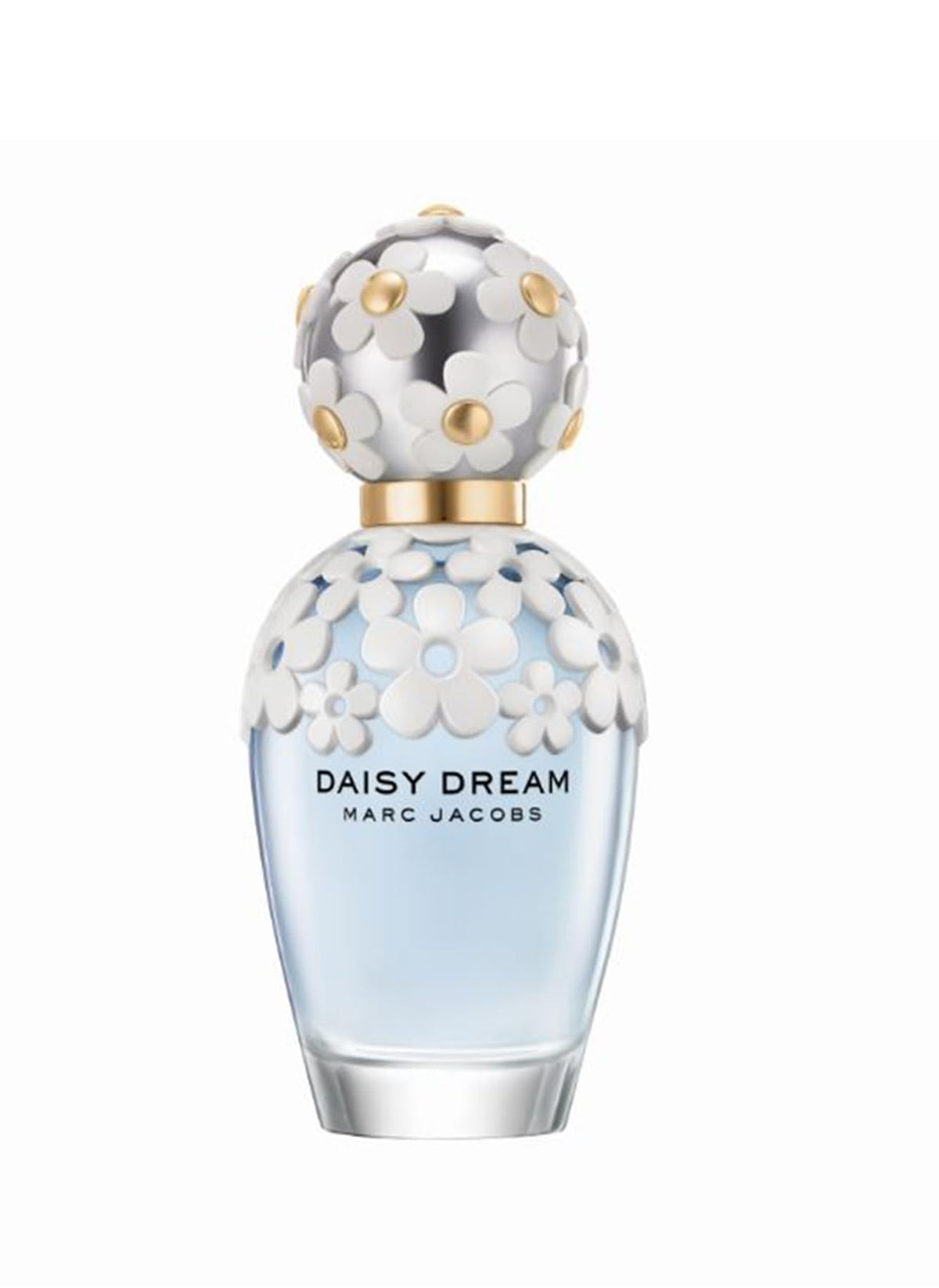 Marc Jacobs Daisy Dream front view showing sky-blue perfume and daisy decorations for fresh appeal