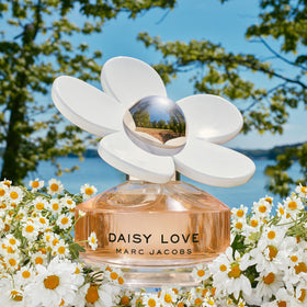 Marc Jacobs Daisy Love next to a wallet for scale benefit: fits in small bags