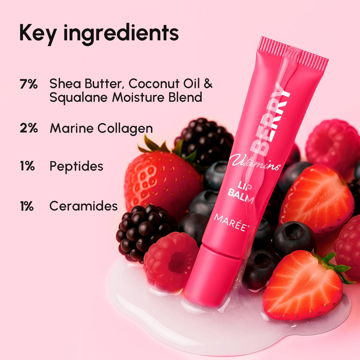 MAREE application on lips showing glossy finish and smoother-lips benefit