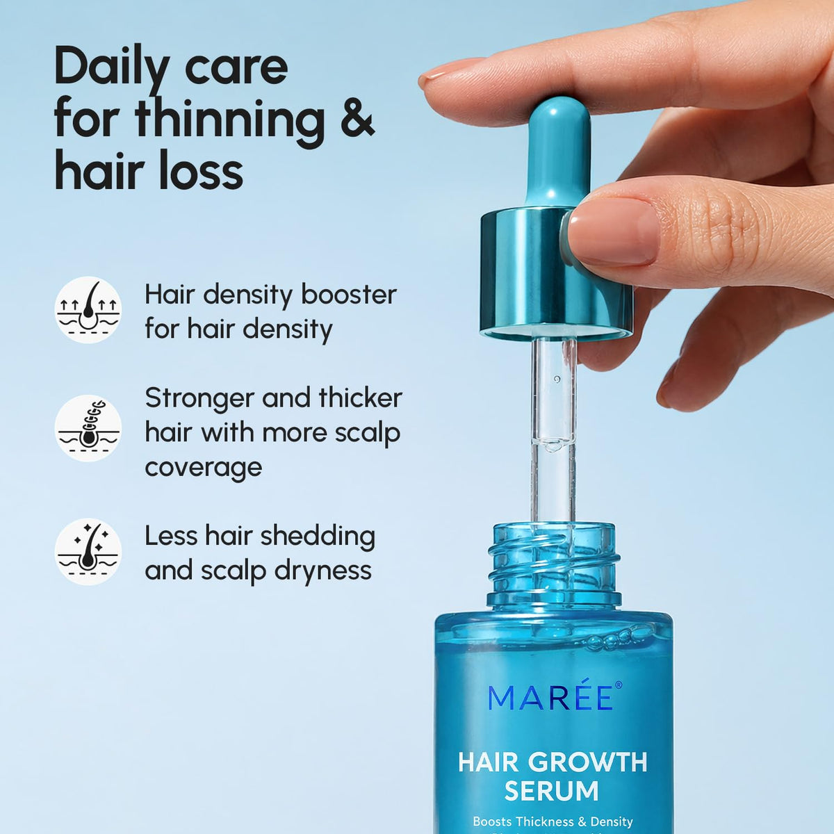 MAREE applying serum to scalp in use to invigorate follicles and improve scalp health