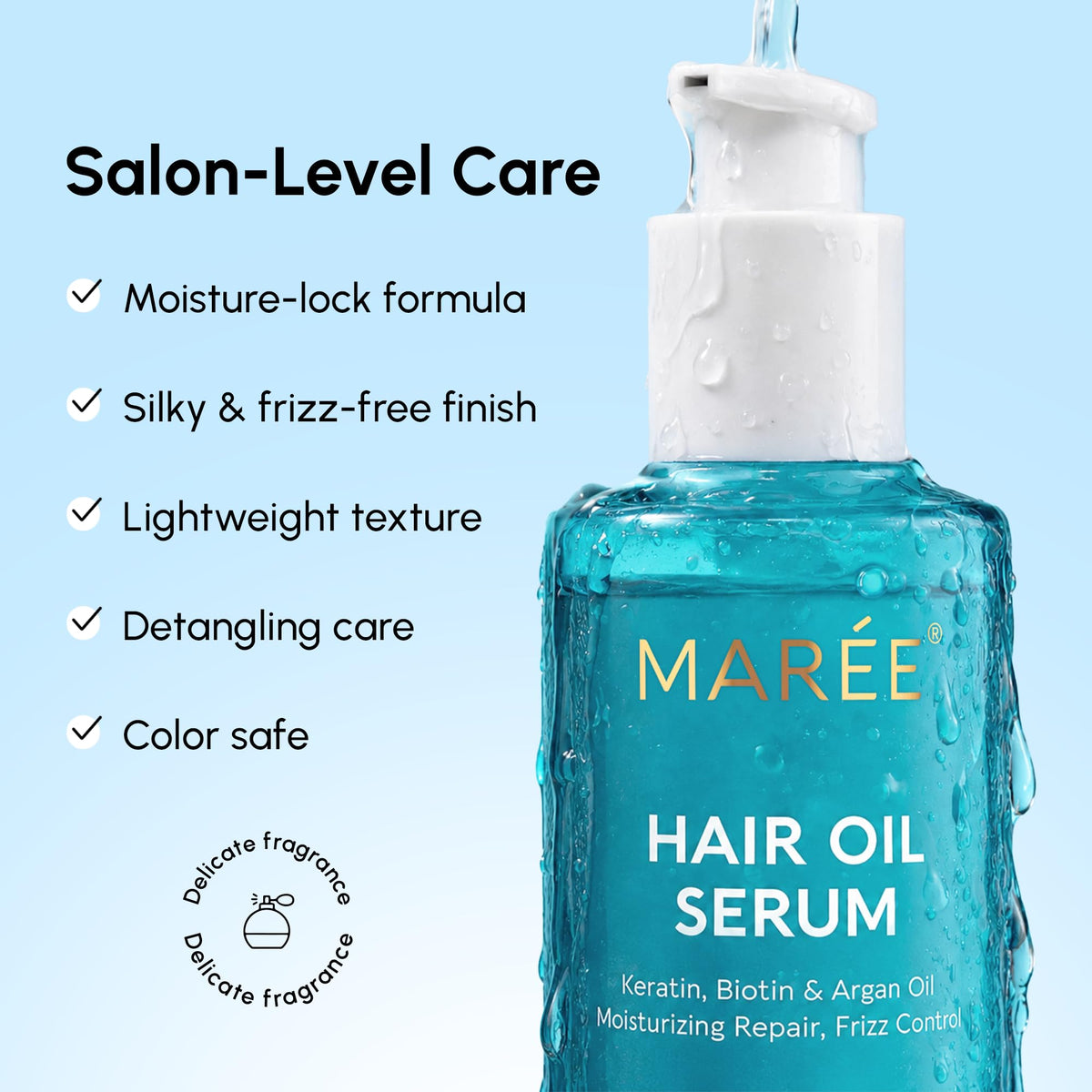 MAREE before and after frizz control comparison showing smoother, glossier hair