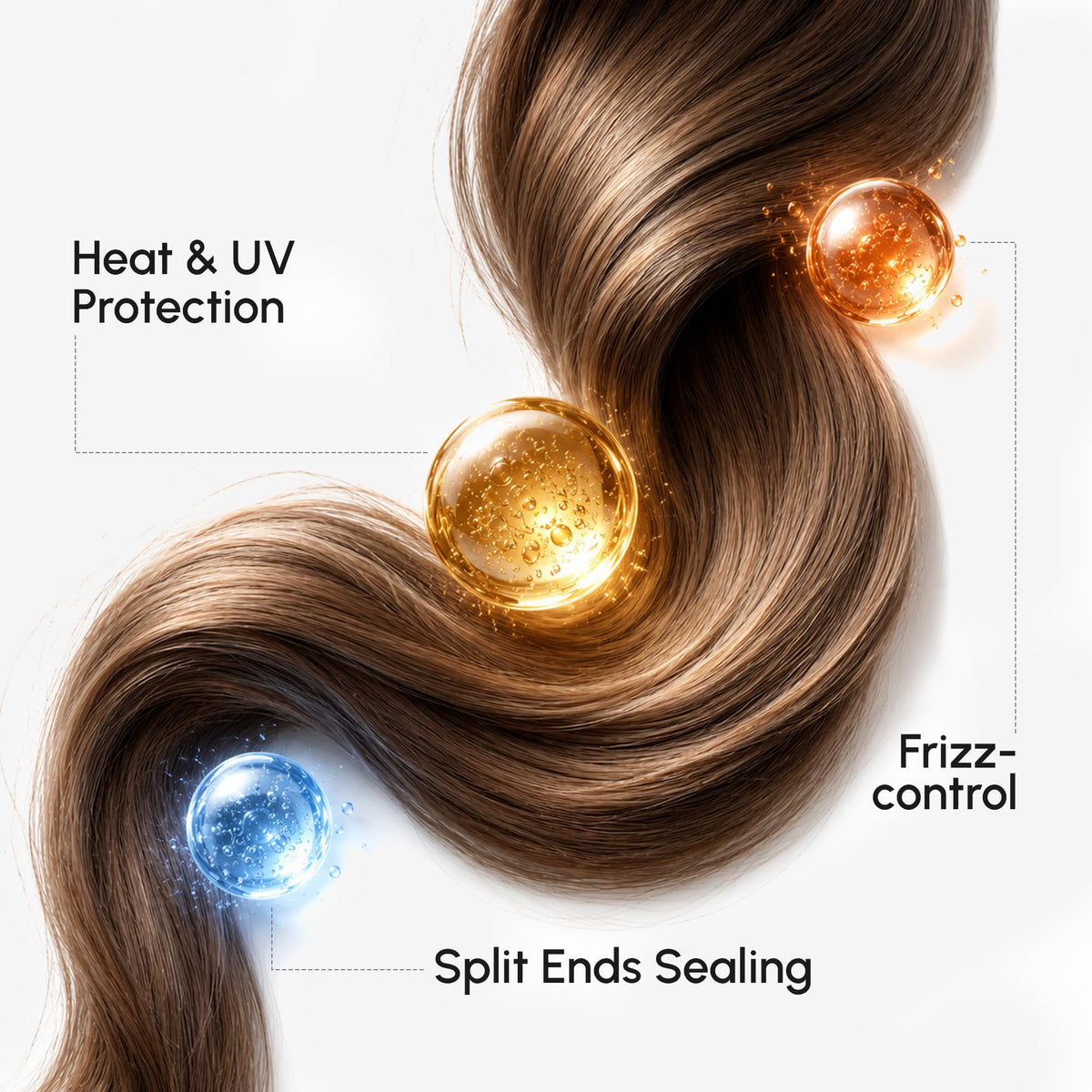 MAREE before and after comparison illustrating reduced frizz and added shine