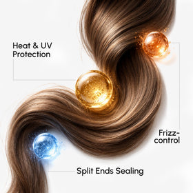 MAREE before and after comparison illustrating reduced frizz and added shine