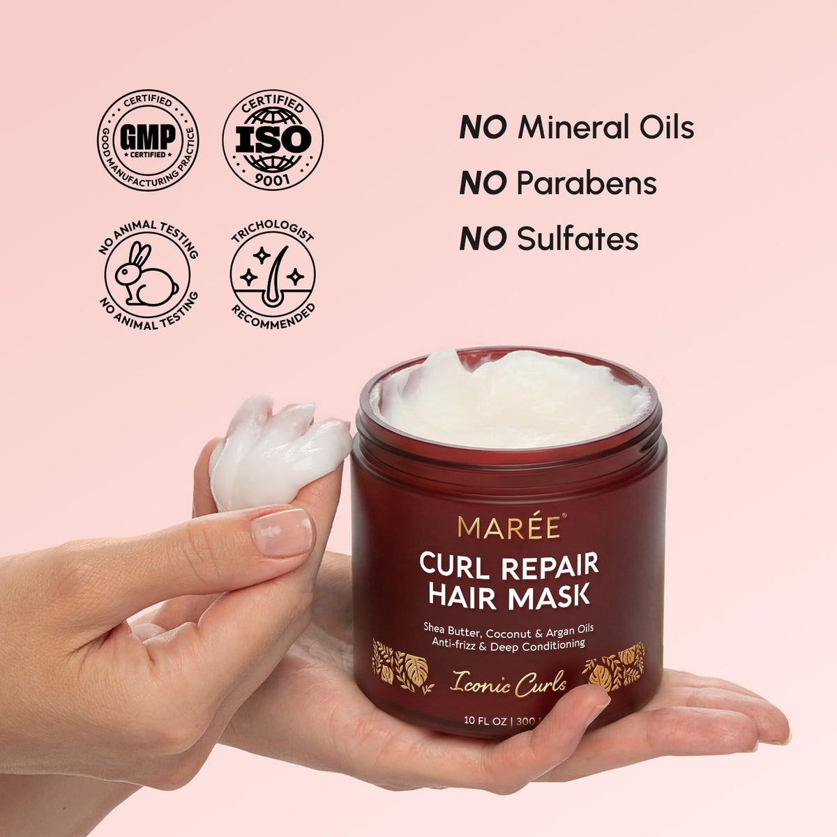 MAREE beige jar in bathroom lifestyle showing salon-quality benefit