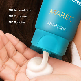 MAREE bottle styled on bathroom shelf suggesting daily routine boost