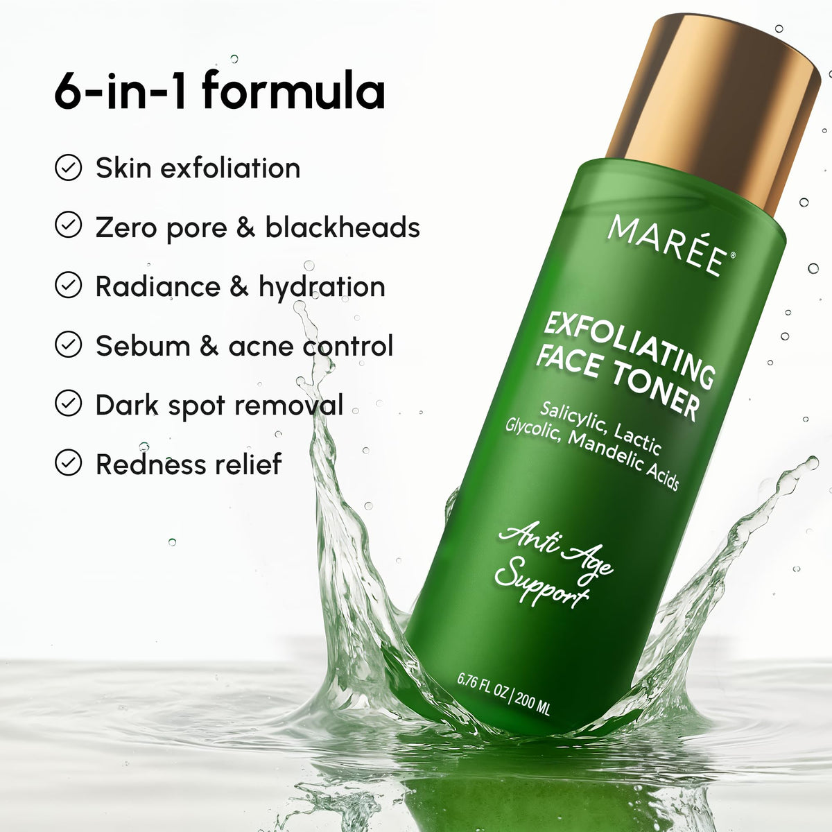 MAREE bottle dispensing a drop onto hand to show controlled application and gentle use