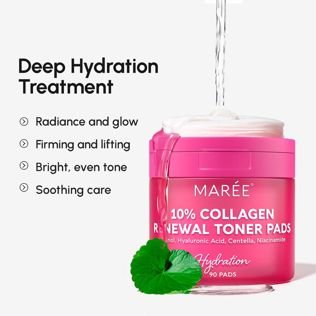 MAREE pad soaked in ampoule liquid demonstrating deep hydration and active delivery
