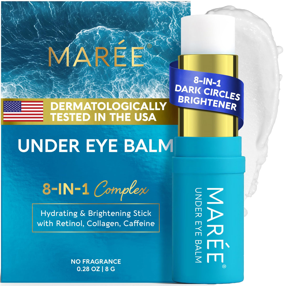 MAREE front packaging showing compact retinol eye stick benefit