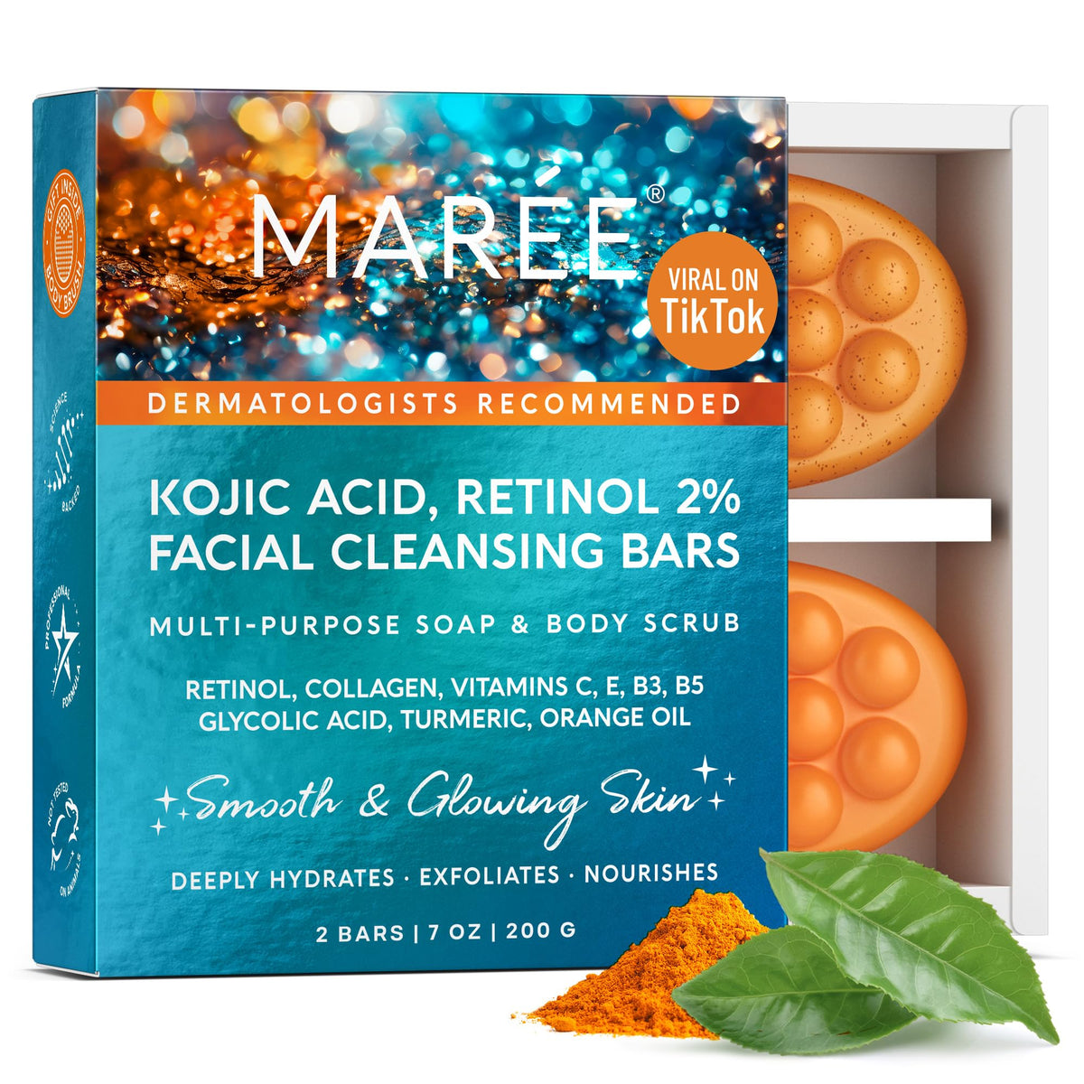 MAREE front packaging of two soap bars showing set and benefits