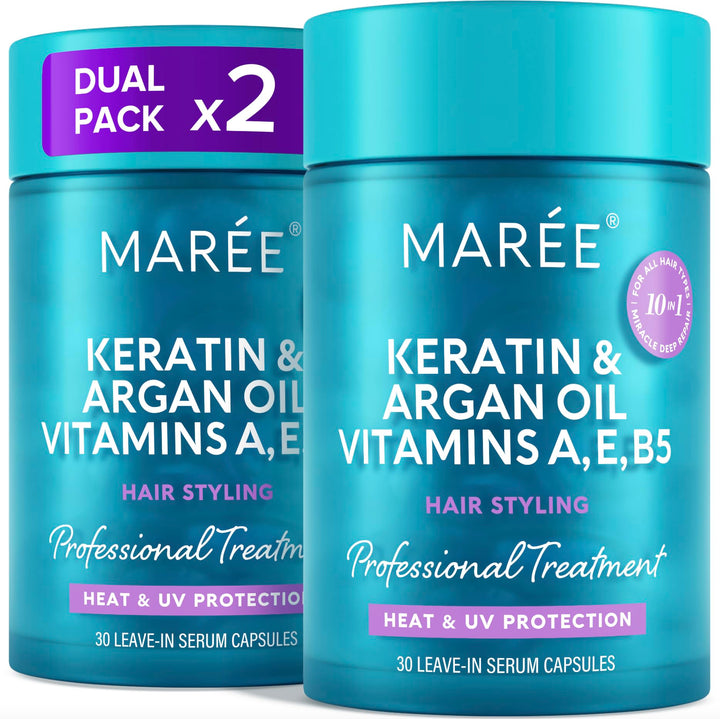 MAREE front packaging showing two-pack capsules and clear benefit of frizz control