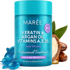 MAREE front packaging showing the hair serum bottle and label delivering sleek styling