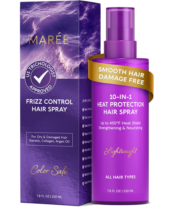 MAREE front packaging showing heat protectant benefits and 10-in-1 features
