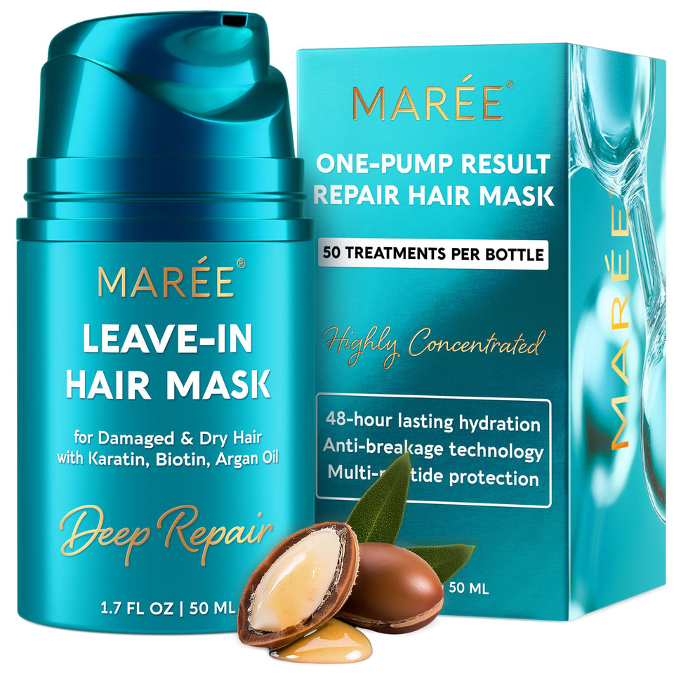 MAREE front packaging of leave-in mask showing product benefit of hydration