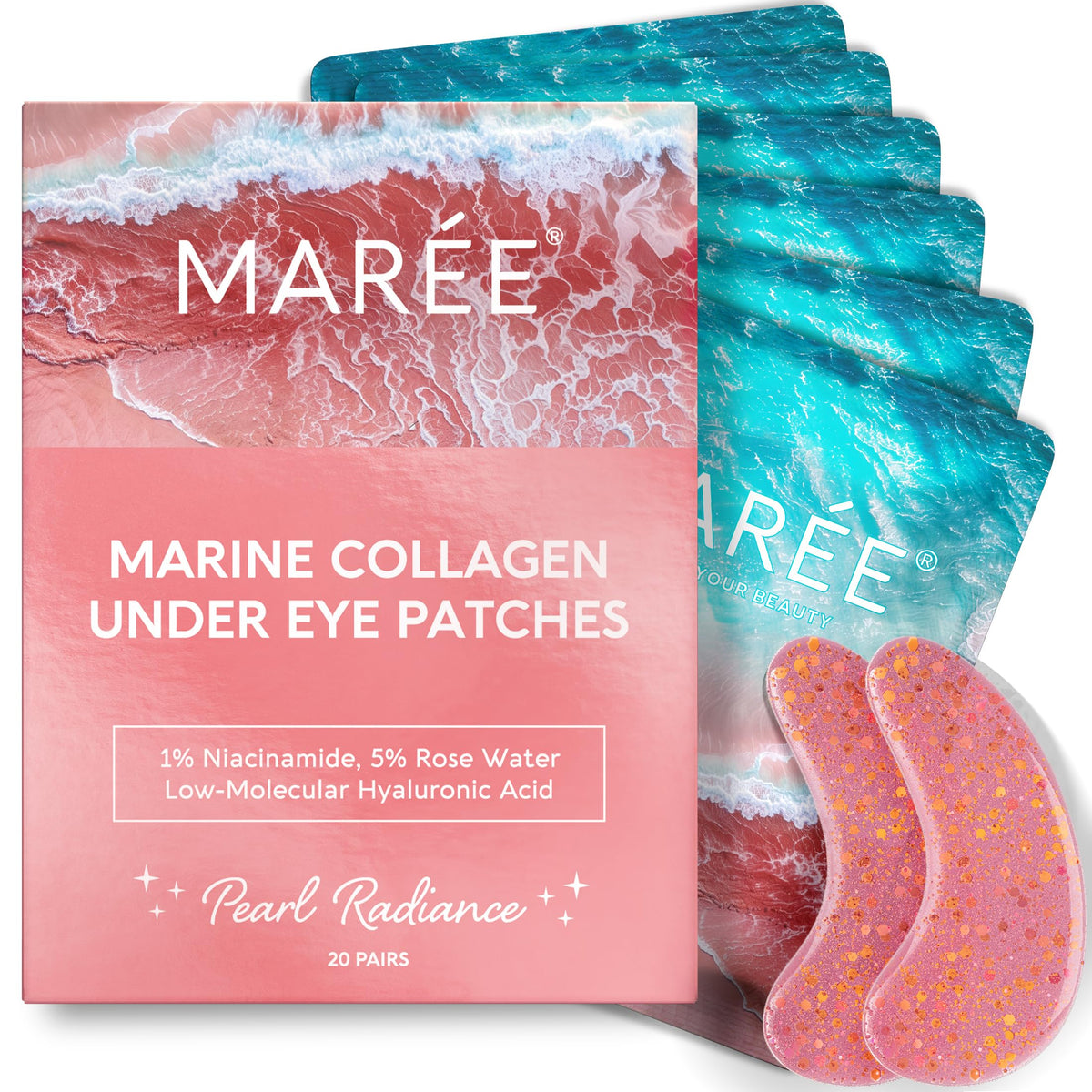 MAREE front packaging showing pink box and 20 pairs, highlights convenience
