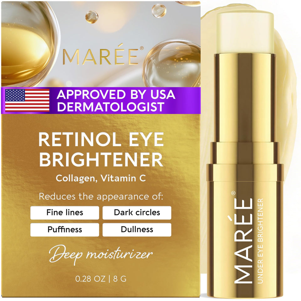 MAREE front packaging of under eye balm stick showing compact design and portability