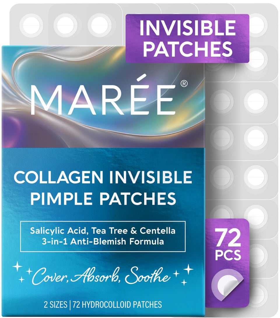 MAREE front packaging showing brand and 72 clear pimple patches benefit concealment