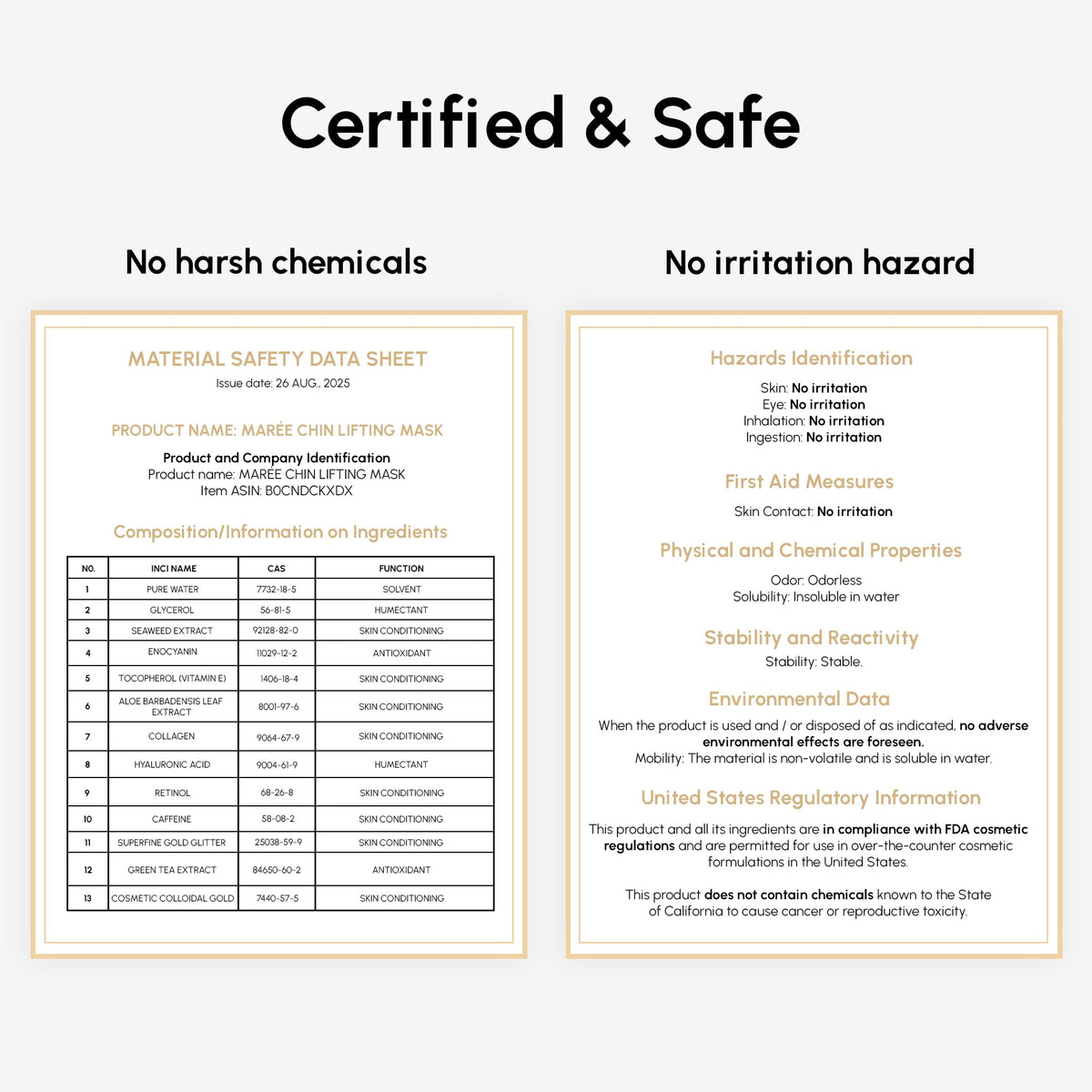 MAREE ingredients label displaying retinol and hyaluronic acid