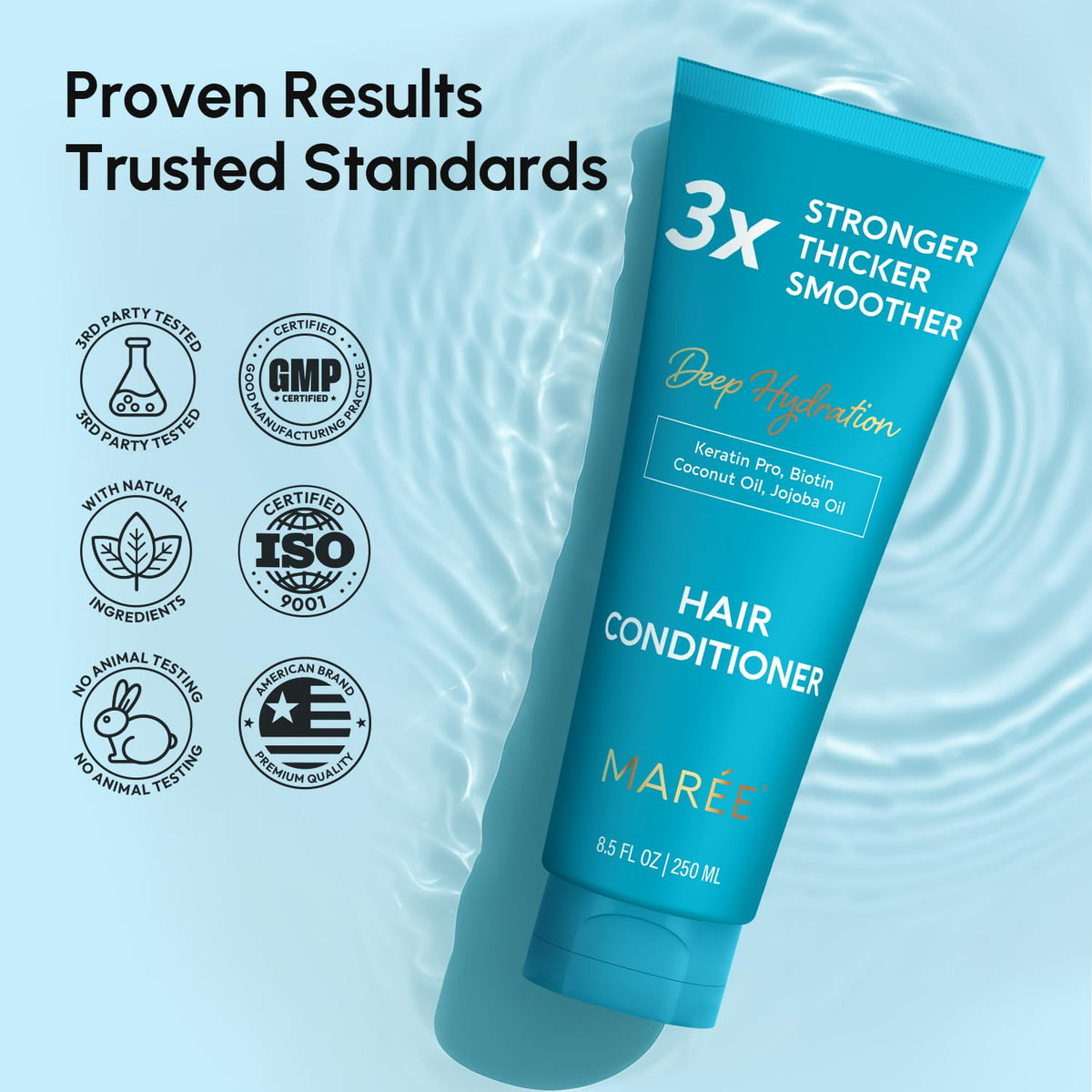 MAREE open cap with product drop showing easy rinse and no buildup
