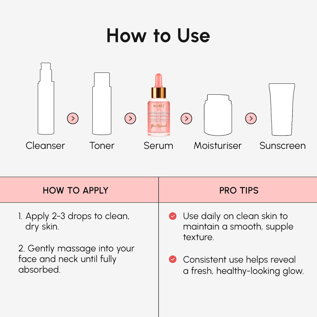 MAREE serum in a bathroom routine setting implying easy daily use