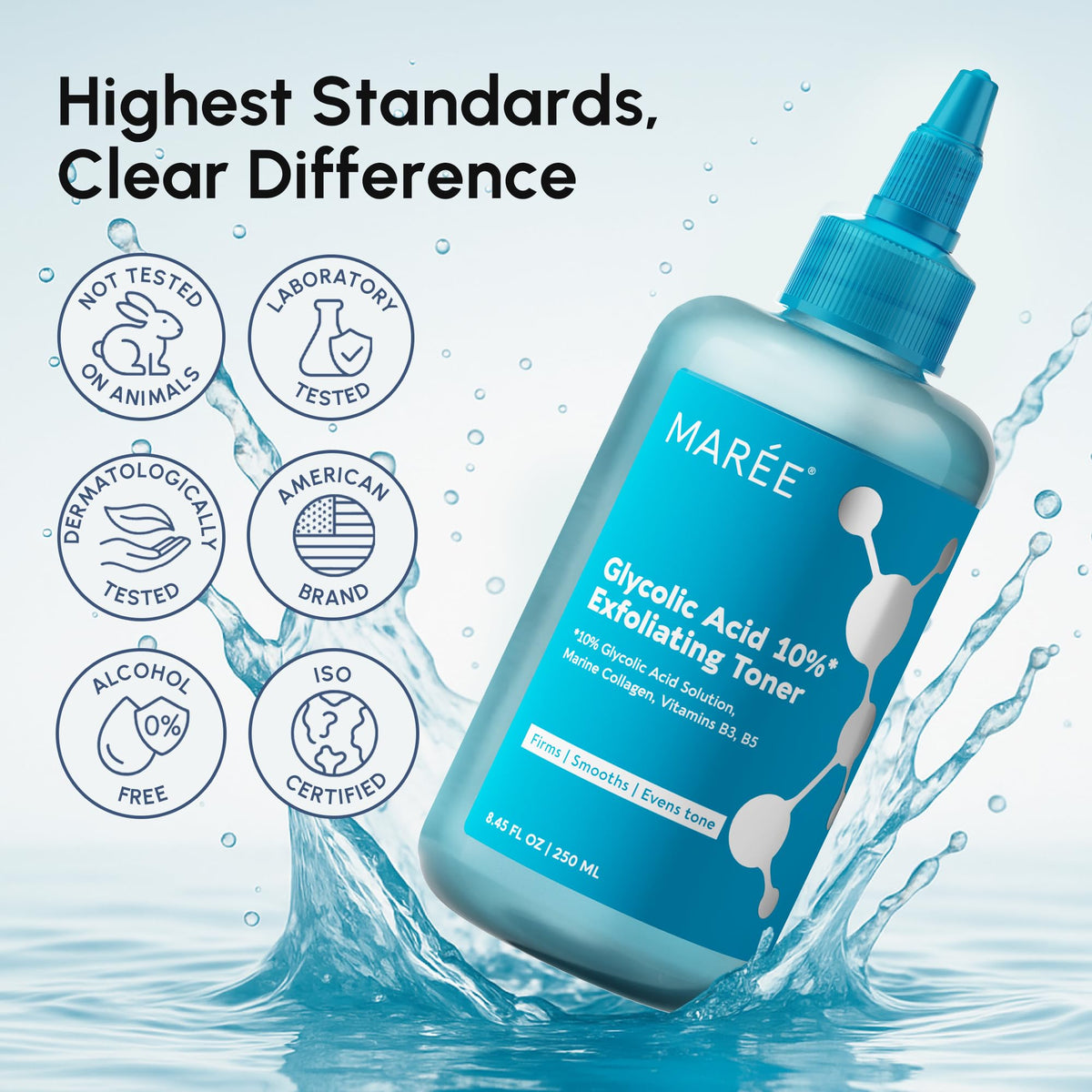 MAREE toner ingredients visual focus showing AHA content and benefits