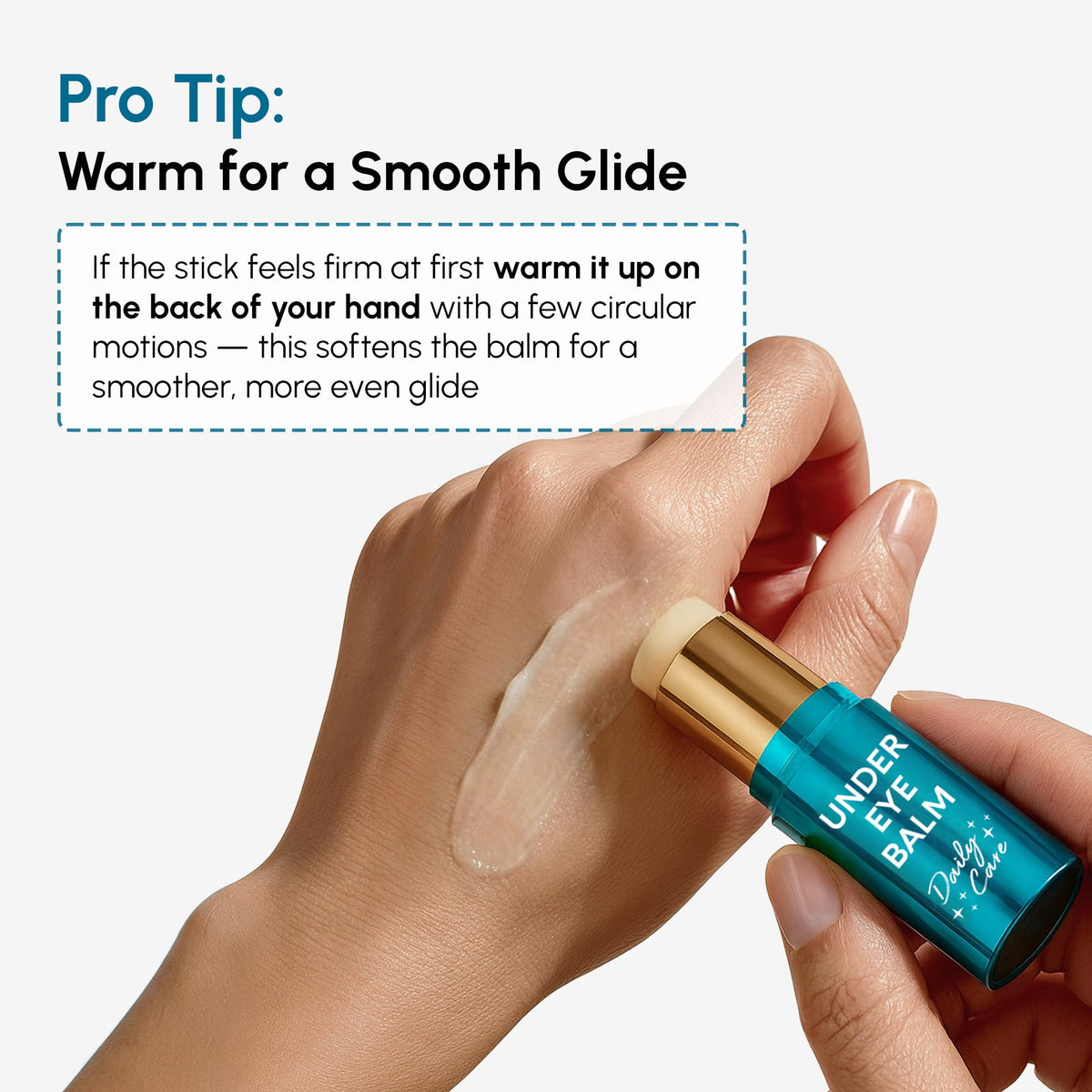 MAREE applying balm under eye closeup demonstrates precise targeted application