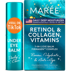 MAREE front packaging showing compact under eye balm stick for easy travel