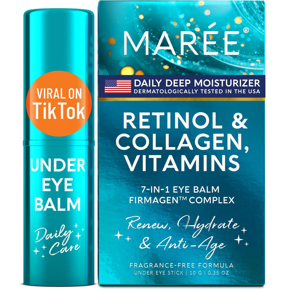 MAREE front packaging showing compact under eye balm stick for easy travel