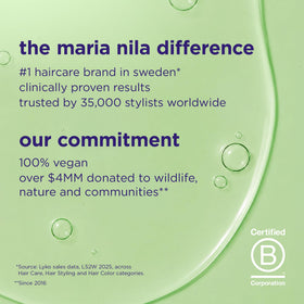 Maria Nila bottle held to show actual 5.1 fl oz size and scale
