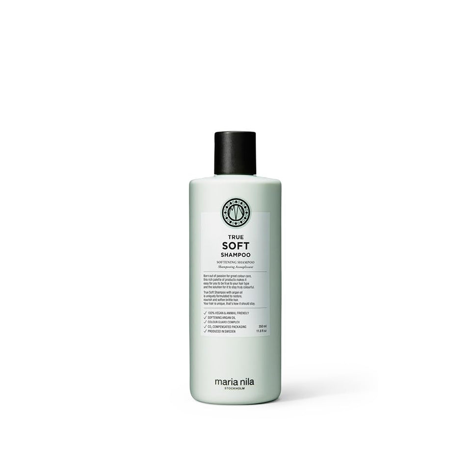 Maria Nila True Soft front bottle showing packaging and product identity for gentle hydration