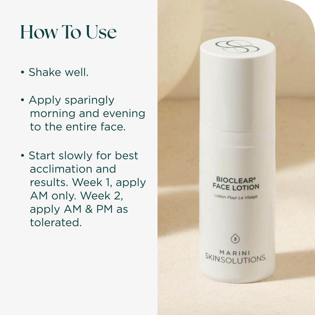 Marini SkinSolutions bottle placed on bathroom counter to show daily routine benefit
