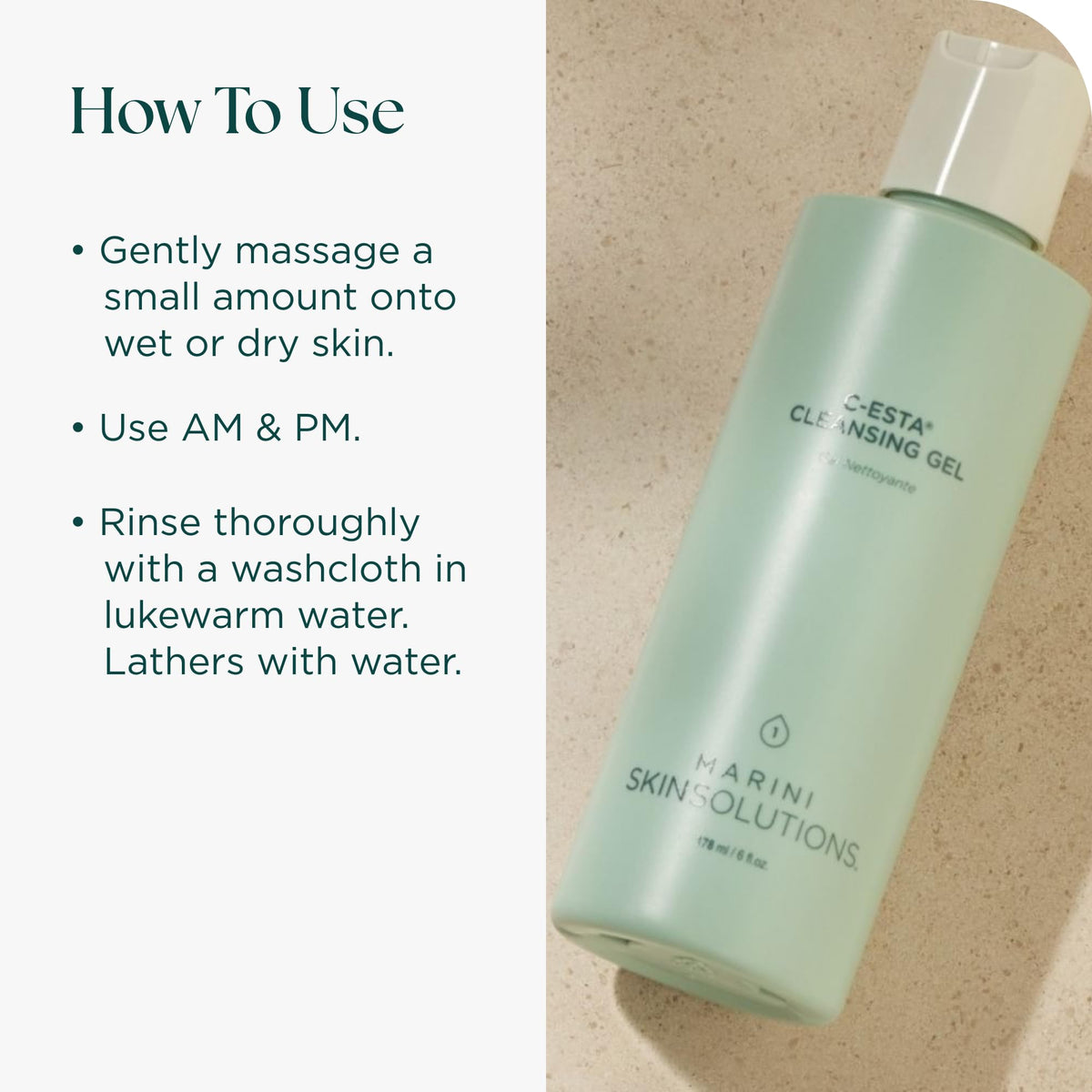 Marini SkinSolutions bottle label detail showing ingredients and transparency benefit