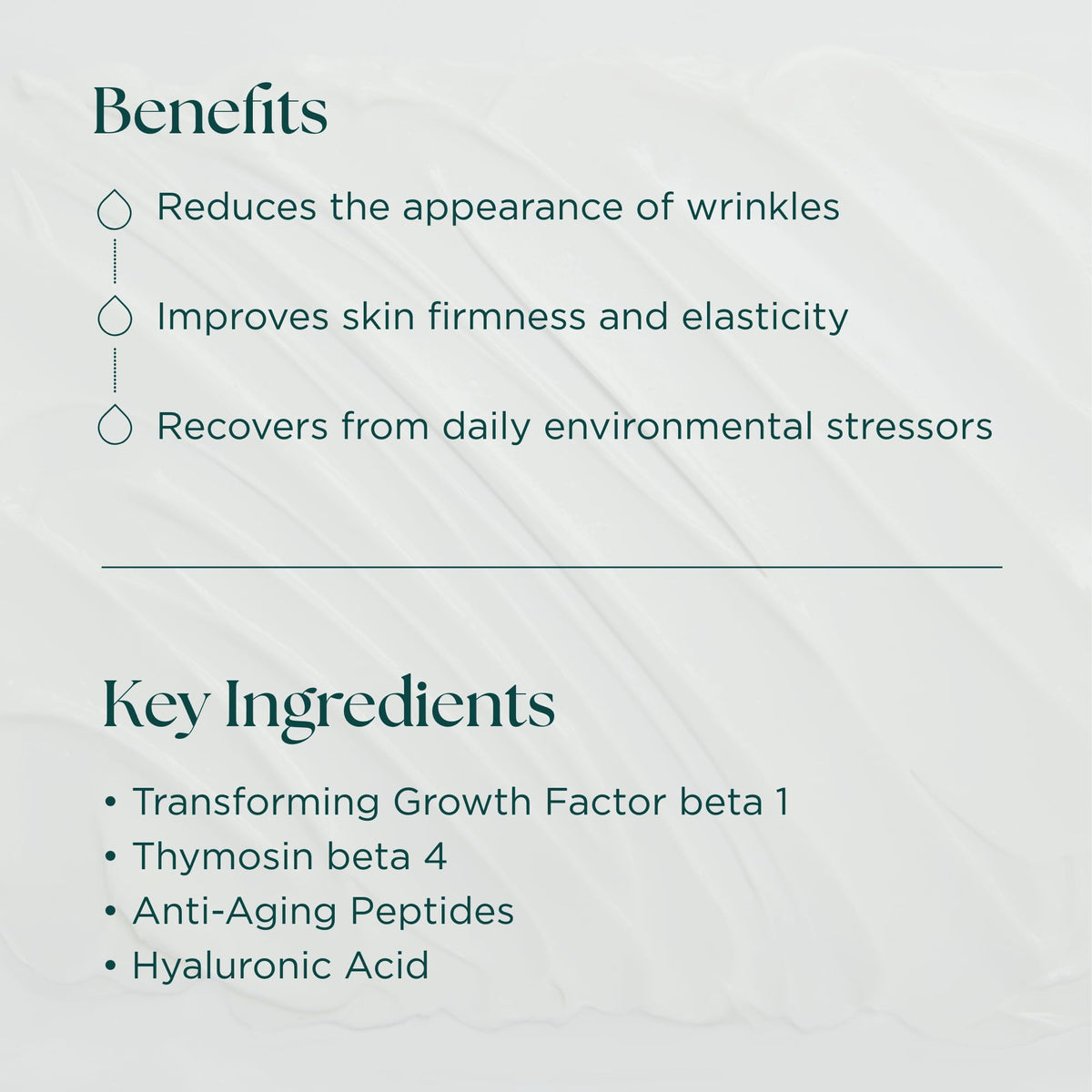 Marini SkinSolutions ingredient label highlighting peptides and growth factors