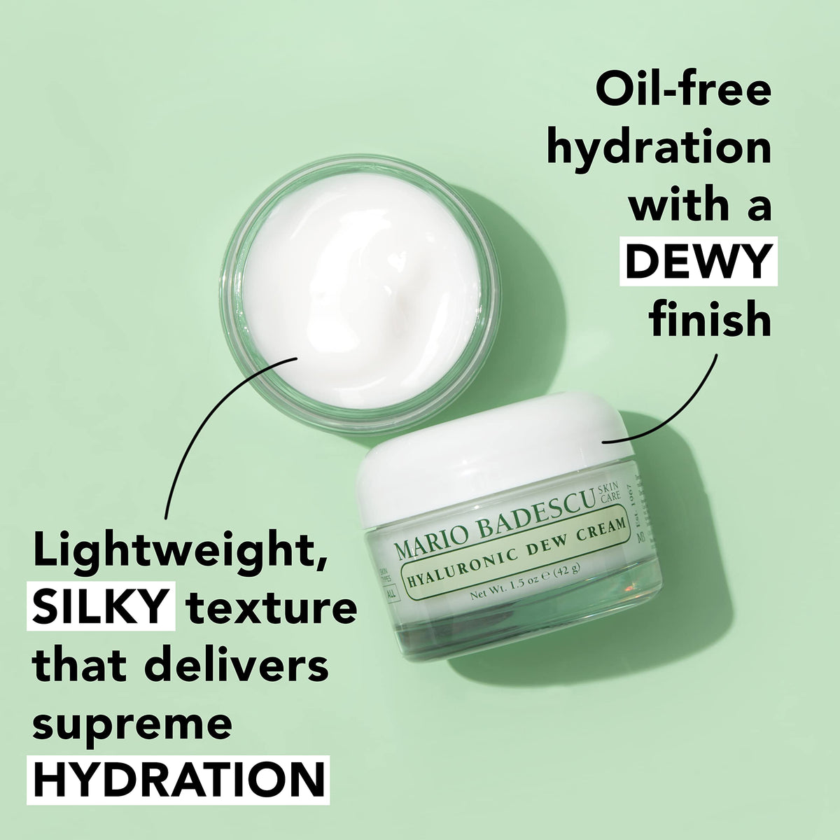 Mario Badescu applying gel-cream to fingertip demonstrating easy absorption benefit