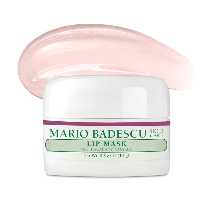 Mario Badescu front jar lip mask showing compact packaging and clear branding for easy storage